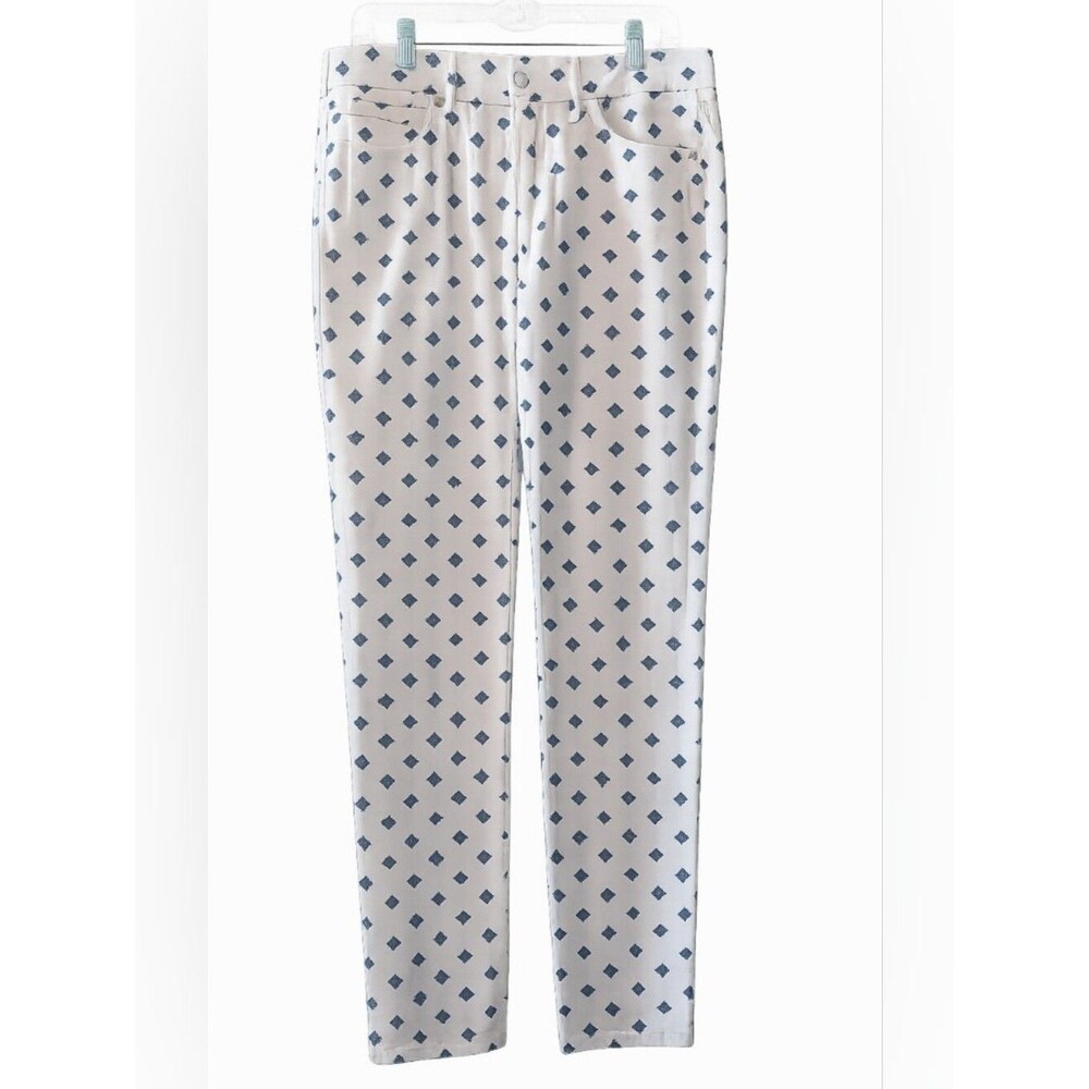 White Pants with Blue Diamond Print 5 Pocket New Size 14